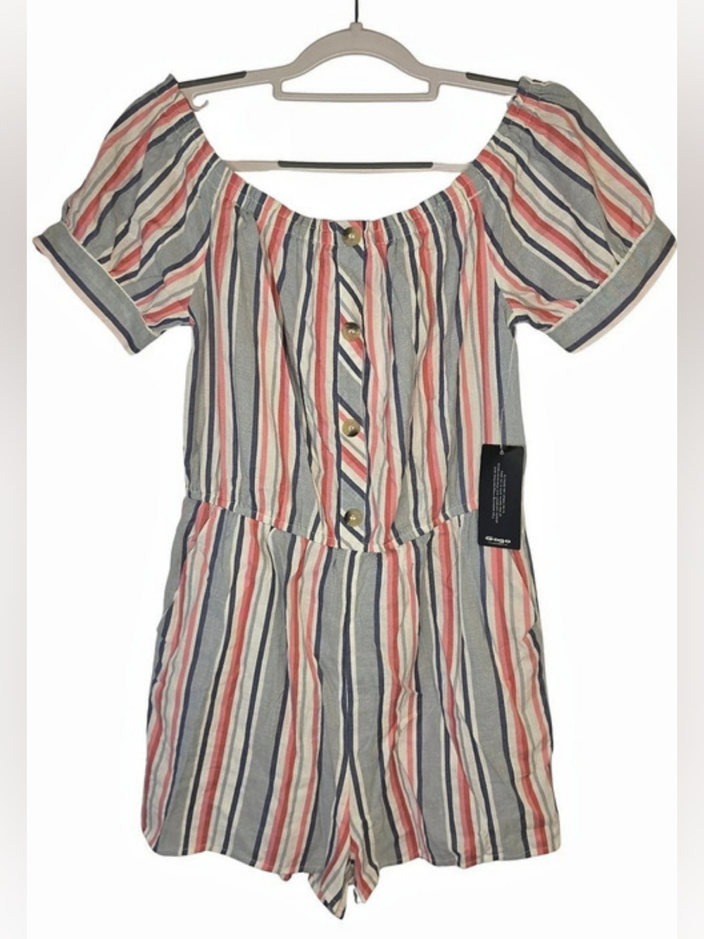 NWT Hint of Blush L Multi Striped Off-Shoulder  Romper 0292-